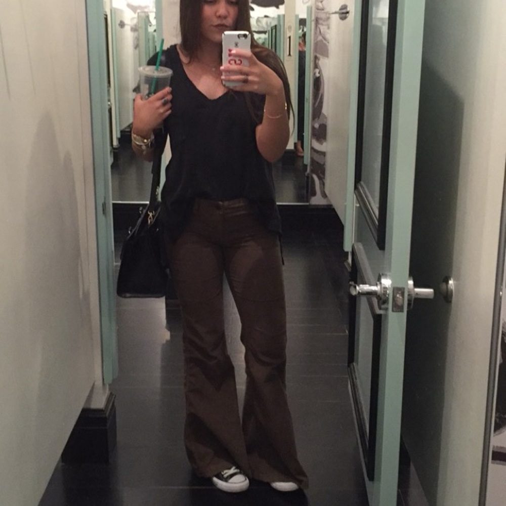 Dark green corduroy free people flare pants